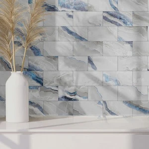 16-Pack Peel and Stick Backsplash Marble Wall Tiles, Waterproof 4" x 8" Gloss... - Picture 1 of 6