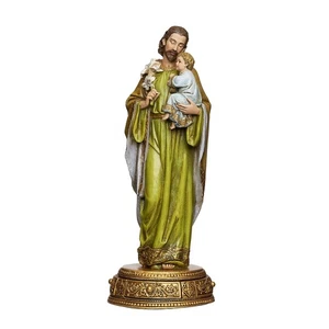 Statua San Giuseppe e Bambino 10,25 pollici pietra resina confezione regalo - Foto 1 di 6