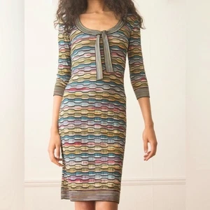 Missoni Y2K Vintage Bodycon Kleid Y2K Regenbogen Strick Gr. 44 S Small Stretch Bindeband - Bild 1 von 9