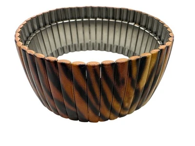 Растягивающийся пластиковый и металлический браслет браслет с тигровым анималистическим принтом коренастый 1 дюйм - Изображение 1 из 3