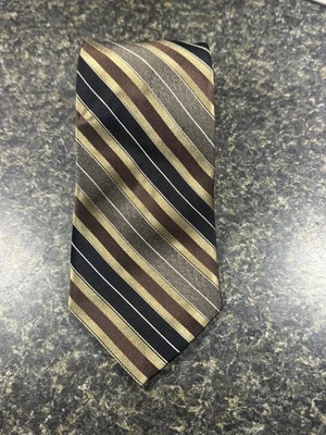 Corbatas clásicas vintage Perry Ellis portafolio marrón, dorado, negro a rayas Foto 1 de 4