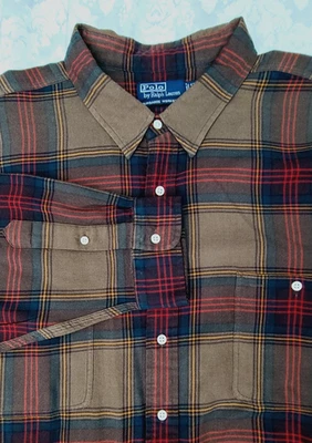 RALPH LAUREN 4XB Men’s Green Red Plaid Flannel Cotton Blend Button Down - Image 1 of 4