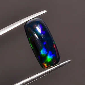 Natural Black Ethiopian  Opal Radiant Shape Cabochon Gemstone 15X6X4 mm 2.1 Ct - Picture 1 of 3
