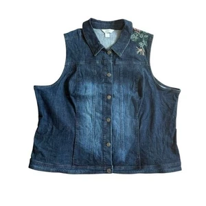 Chaleco Vaquero CJ Banks Talla 3X Azul Jean Bordado Hombro Flores Botón U - Imagen 1 de 8