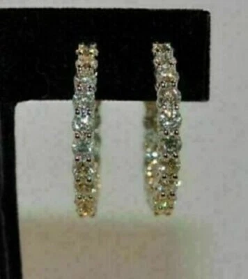 1.80Ct Lab Created Diamond Hoop Earrings Solid 14K White Gold Finish - Image 1 of 4
