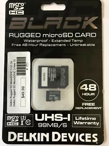 Brand New Delkin Devices 32GB BLACK UHS-I SDHC Memory Card - Picture 1 of 3