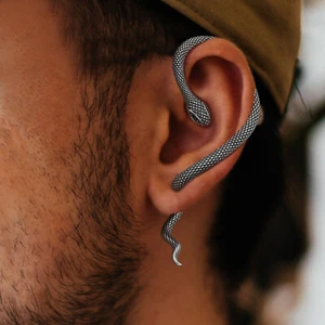 VNOX Stainless Steel Ear Cuff Earrings for Men Piercing Stud Snake Punk Wrap - Picture 1 of 13