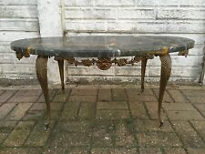 Retro Mid Century Formica Black Marble Oval Coffee Table with Metal Fittings