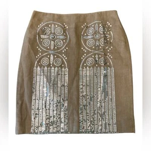 TORY BURCH LINEN SEQUIN AND RHINESTONE EMBELLISHMENT SKIRT SIZEE 6 - Picture 1 of 7