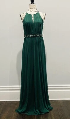ONYX Nite Sz 6 Women’s Halter Neck Front Keyhole Matte Chiffon Prom Beaded Dress - Image 1 of 4
