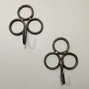 2 Pier 1 Wrought Iron Wall Hooks Dark Brown Clover Rustic Southwestern Farmhouse - Picture 1 of 3