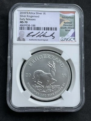 2018 S Africa Silver Krugerrand Early Release NGC Ms70 Ed  Harbuz Signed - Image 1 of 4