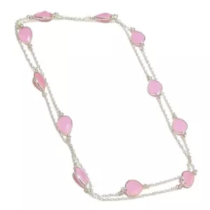 Rose Quartz Gemstone Handmade 925 Sterling Silver Jewelry Necklaces Sz 36" - Picture 1 of 1