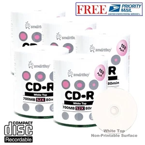 500 Pack Smartbuy 52X CD-R 700MB 80Min White Top Blank Media Disc Priority Mail - Picture 1 of 4