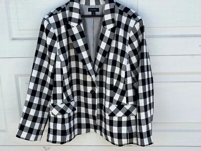 Women's Halogen Black & White Checkered One Button Blazer Jacket plus 24W - Image 1 of 4
