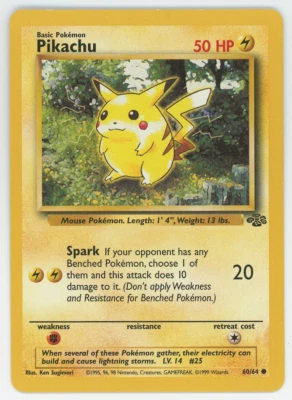 Pikachu 60/64 Common Jungle Unlimited Edition Pokemon Card 1999 WOTC - Image 1 of 4