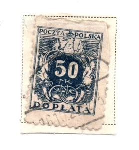 POLAND, 1919, used 50h, Numerals Scott J46 Lightly Hinged Stamp - Picture 1 of 1