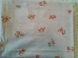 Pink and White Striped Cotton Blend Fabric w Flower Sprigs Vtg 1970s 62" x 2 Yds - Picture 1 of 10