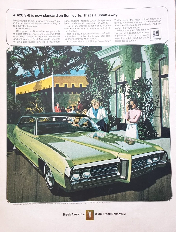 PRINT AD 1969 Pontiac Wide Track Bonneville 428 10x13 AF VK Artwork - Image 1 of 1