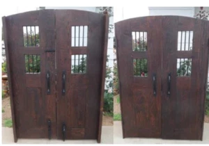 Solid reclaimed lumber + wrought iron pedestrian gate w/side jambs custom URSIZE - Picture 1 of 12