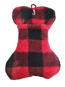 Dog Bone Christmas Stocking Red & Black Buffalo Plaid - Picture 1 of 3