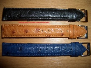 Cinturino orologio vera pelle di strauss, nero, marrone o blu, diverso Larghezza - Foto 1 di 4