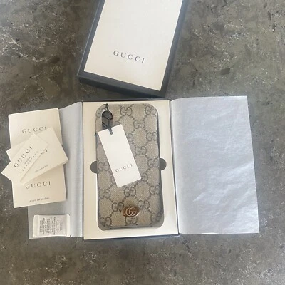 Funda GUCCI GG Logo Monograma Ophidia Tessuto iPhone X/XS + Caja de Regalo Auténtica NUEVA Foto 1 de 4