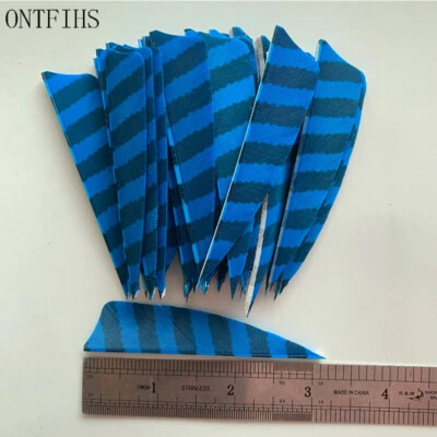 50PCS 3inch Striped Sky Blue Shield Fletches Feathers Fletching RW LW - Image 1 of 4
