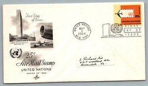 United Nations May 1 1964 FDC First Day of Issue 25 cents Air Mail Stamp - Picture 1 of 2