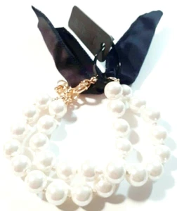 J.Crew Layered Pearl Ribbon Bracelet Black Multi Gold Plated Brass AS534 NWT - Picture 1 of 12