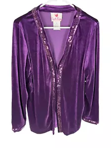 Quacker Factory Purple Sequin Velvet Clasp Front Cardigan Size M Gorgeous - Picture 1 of 5