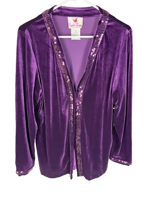 Quacker Factory Purple Sequin Velvet Clasp Front Cardigan Size M Gorgeous - Image 1 of 4