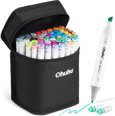 Ohuhu 60 Colors + 1 Colorless Alcohol Marker Blender - Chisel & Fine Dual Tips - Image 1 of 4