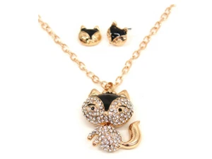 Modern Metallic Clear Crystal Pave Fox Long Jewelry Set ~ Gift Idea ~ NEW! - Picture 1 of 1