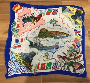 Vintage Souvenir Scarf Gibraltar, Espana, Malta, El Cairo, Canal de Suez - Picture 1 of 8