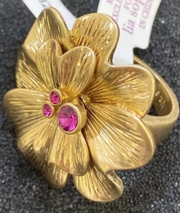 Rosa Strass Blume Ring Lia Sophia Größe 10 Cocktailring goldfarben dickes Band - Bild 1 von 3