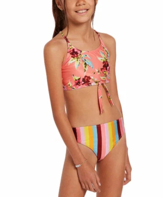 Volcom L52342 Girl's Bloomin On Up Multicolor Crop Bikini Set Size 7 - Image 1 of 3