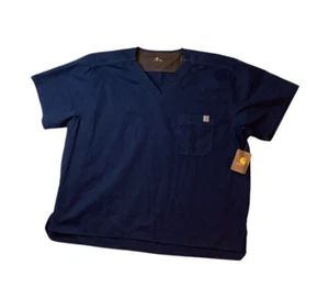 Carhartt Scrub Top Womens 3X Plus Size Medical Blue Ripstop V-Neck Pocket Shirt - Picture 1 of 7