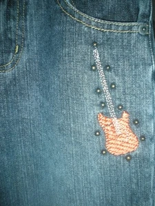 Girls Flapdoodles Black Jeans Accented with Embroidered Guitar – Size 7 - Picture 1 of 5