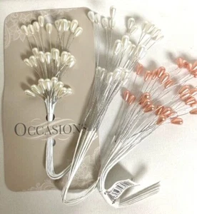 12 x Pearl Tear Drop Bead wired stems spray cluster floral corsage bouquet pick - Picture 1 of 5