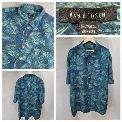 Van Heusen Aloha Hawaiian Shirt Men's 3XLT Blue Green Palm Casual Short Sleeve - Image 1 of 4