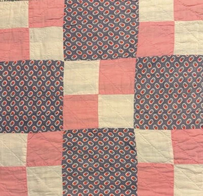 Vintage Cutter Quilt Piece 16” x 16”  Nine Patch Feed Sack Fabrics  # 2 - Image 1 of 4