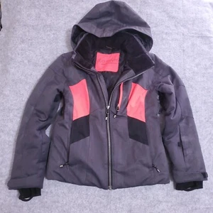 Obermeyer Gracey snow Jacket, GIRLS, SMALL Gray & Neon Red Vents Removable Hood - Picture 1 of 15