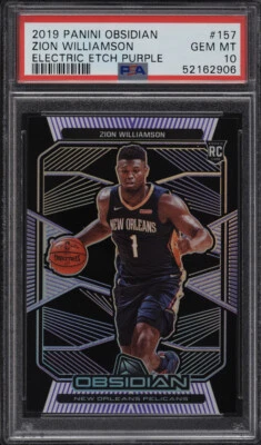 2019 Obsidian Zion Williamson #157 Purple Electric Etch /75 RC Rookie PSA 10 - Image 1 of 2