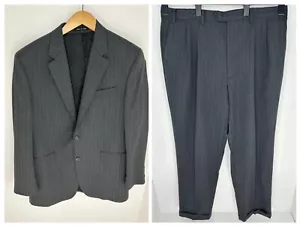 Chaps 100% Wool Pinstripe Suit Blazer Jacket 42L Pleat Pants 38x32 Gray Business - Picture 1 of 17