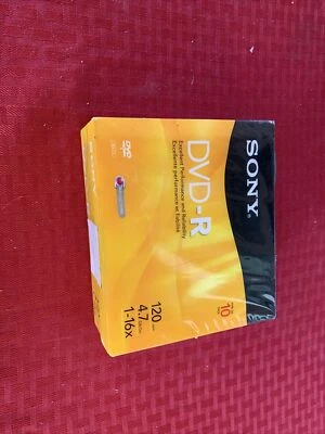 NEW Sony DVD-R DVD Recordable DISC 10 Pack 120 Min 4.7GB 1X-8X NEW Sealed in Box - Image 1 of 3