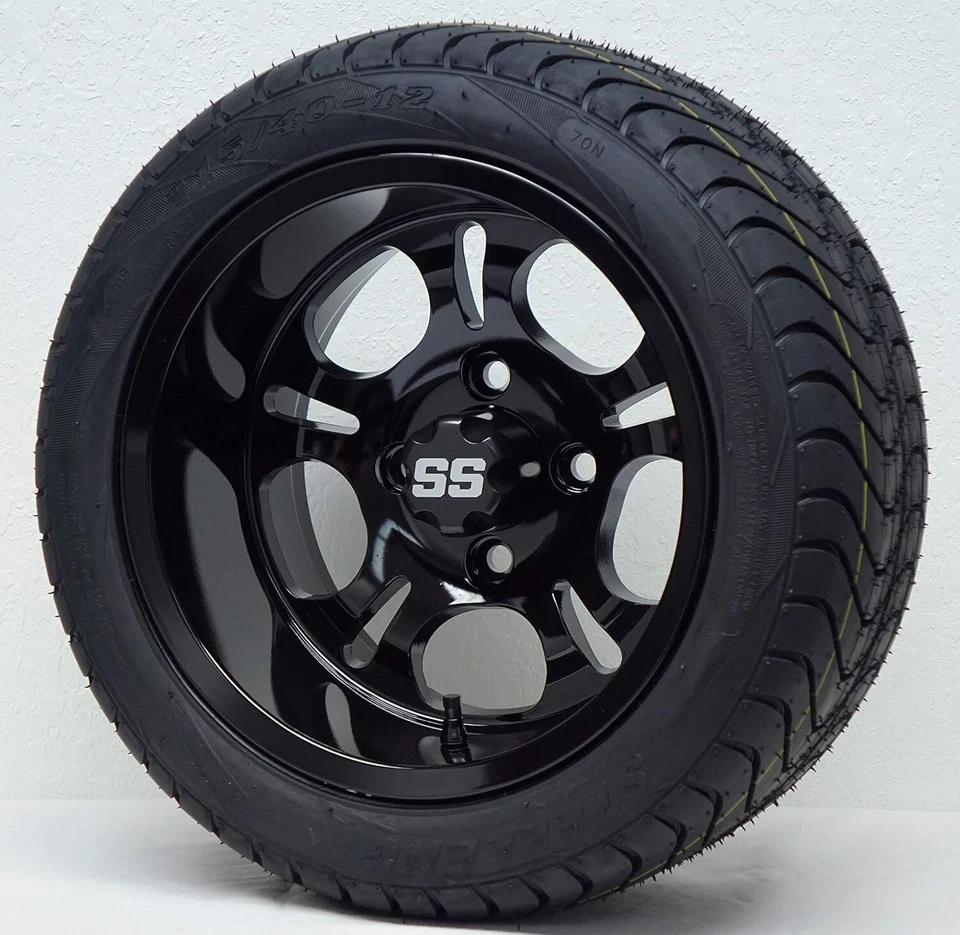 12" Darkside Gloss Black Wheel & 215/40-12" DOT Golf Cart Tire - Set of 4 - Изображение 1 из 1