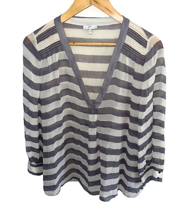 Blusa Joie gris crema a rayas sin mangas talla mediana 100 % seda manga 3/4 Foto 1 de 4