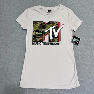 MTV Music Television T-Shirt Womens Small Gray Short Sleeve Pullover Fitted New - Picture 1 of 8