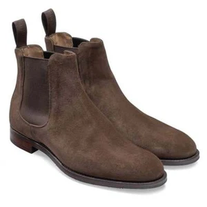 Handmade Men's Leather And Suede Brown Ankle Chelsea Formal Casual Boots Shoes - Picture 1 of 5
